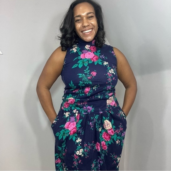 Vintage Floral Co-ord Jos A Bank Romantic Maxi Skirt Set Renaissance Cottagecore - Picture 1 of 16